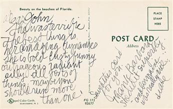 (DIANE ARBUS) A postcard from Arbus to John Gerbino from Florida, describing her experience photographing Germaine Greer. 1971.